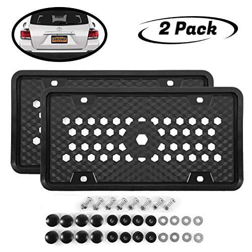 Rust-Proof Black COMPONALL License Plate Frames 2PCS Silicone License Plate Holder with 3 Drainage Holes and Screws Rattle-Proof and Weather-Proof License Plate Holder 